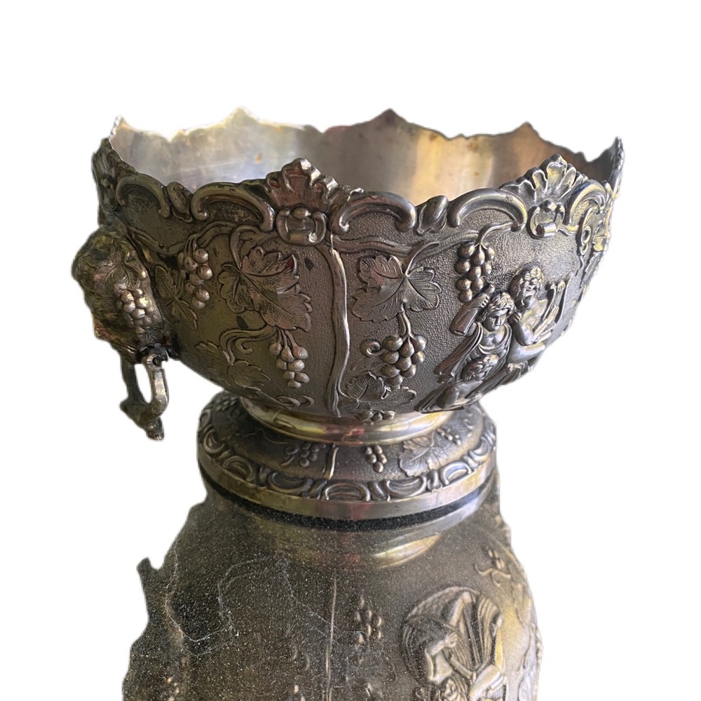 Vintage Corbell & Company Silver Plate Monteith Cherub Bowl w/ Greek Grape Motif